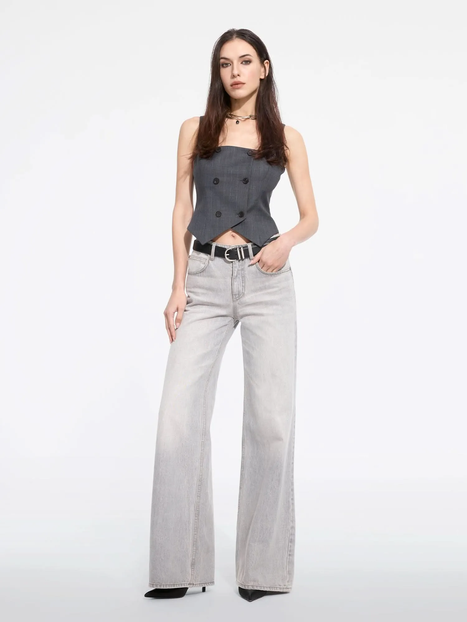 Double-Breasted Wool Blend Vest
