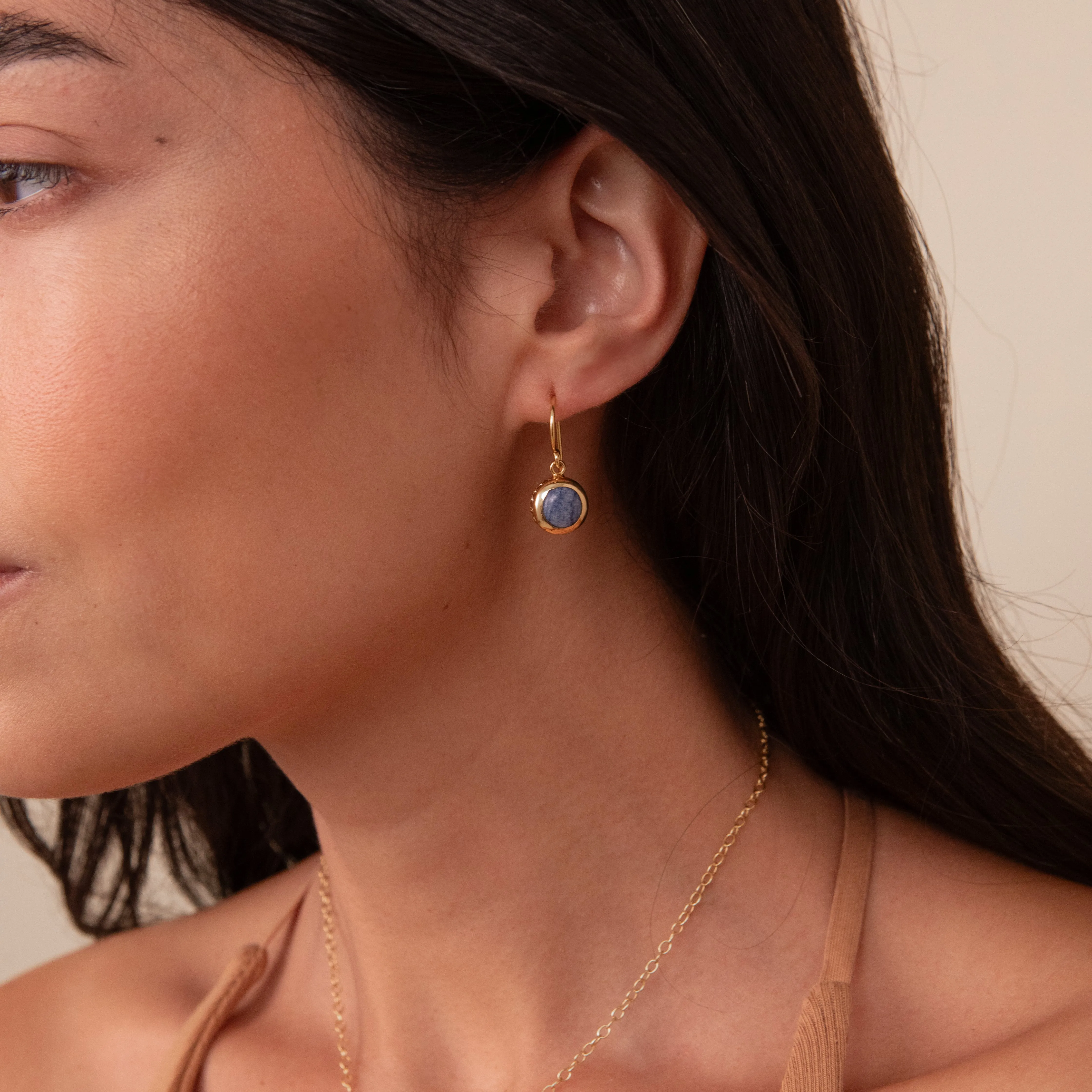 Dumortierite Circle Drop Earrings - Gold
