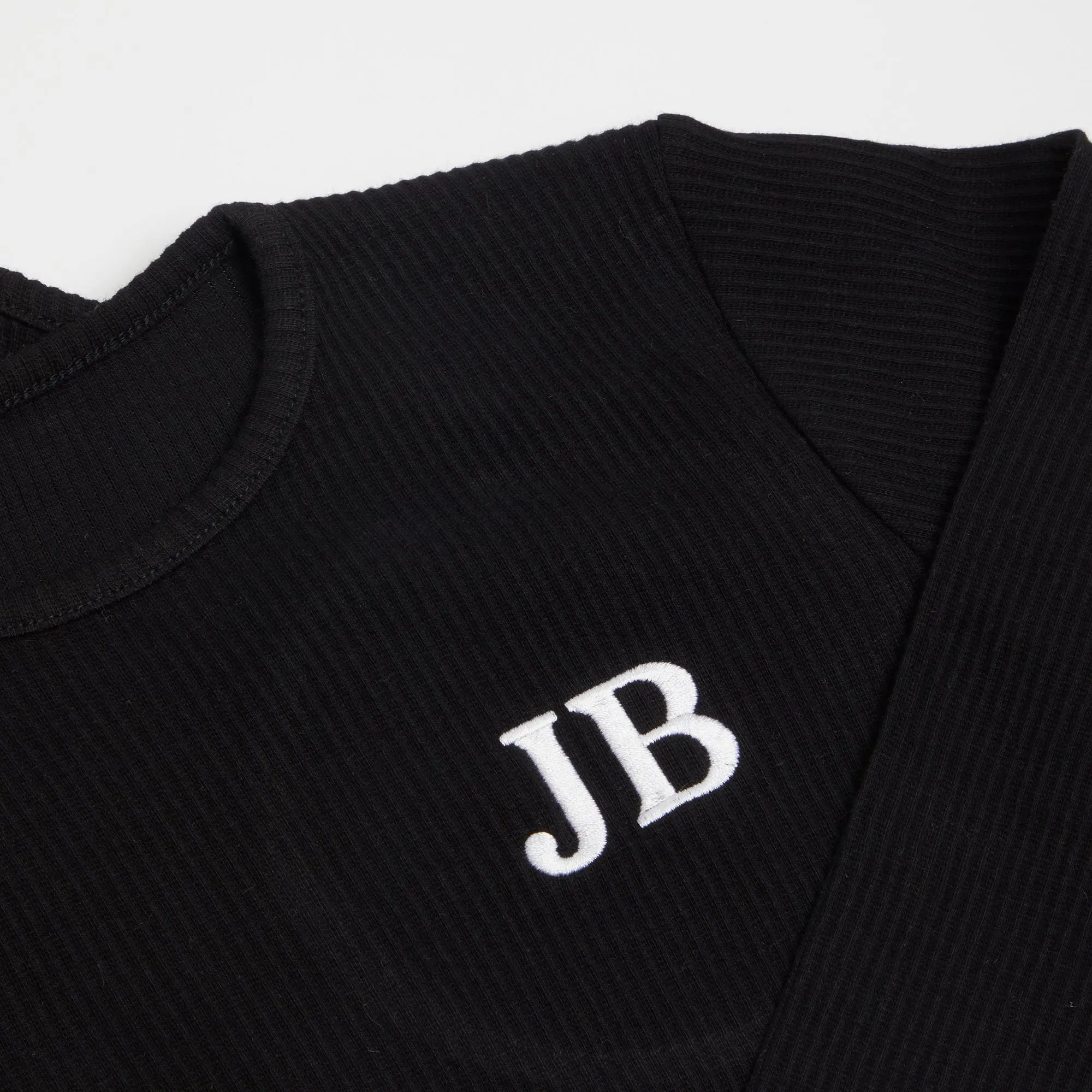 Embroidered Ribbed Black Lounge Set