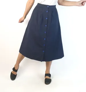 Emily and Fin navy cotton-linen mix skirt with blue buttons size XXS (best fits 6-8)