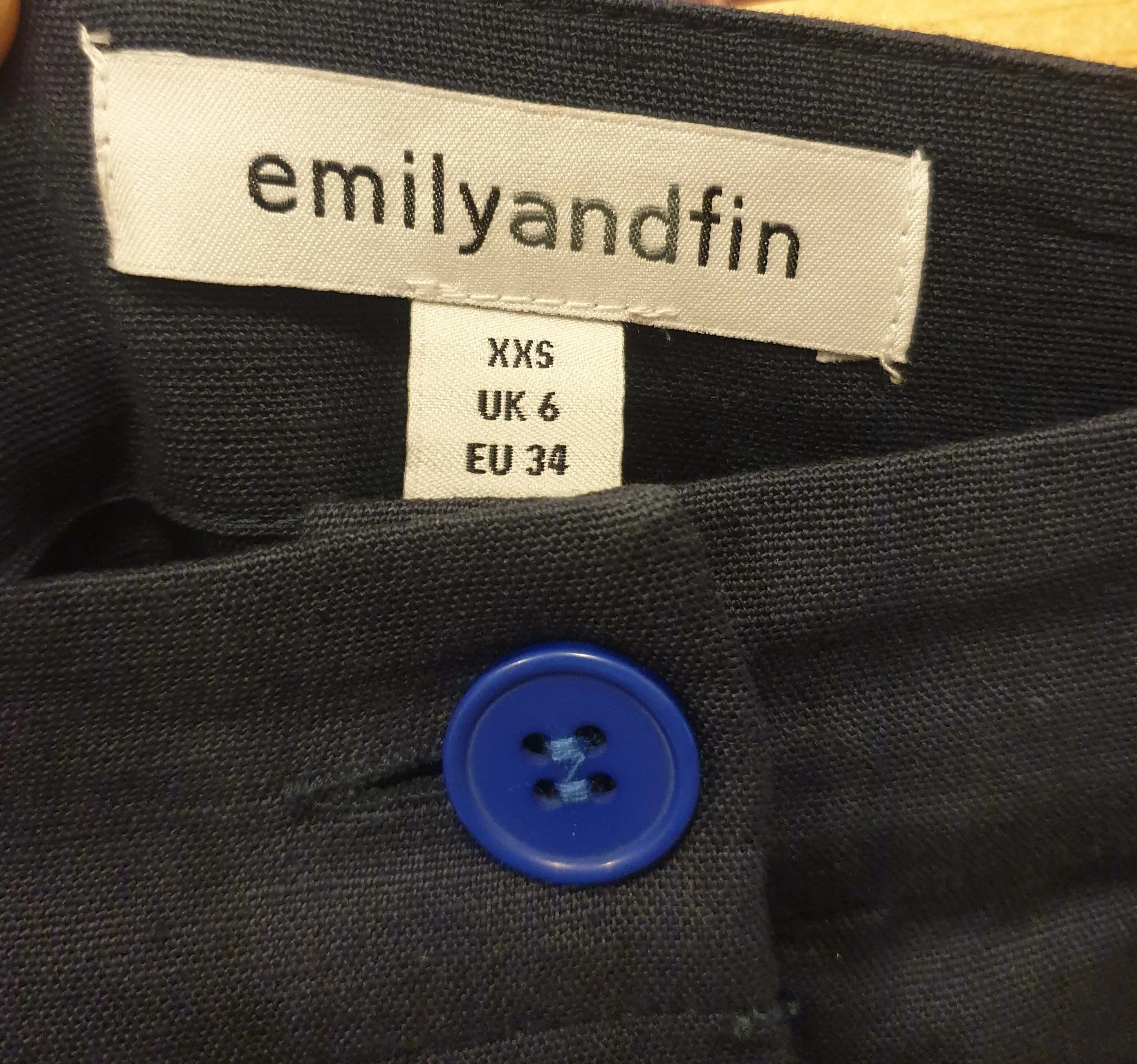 Emily and Fin navy cotton-linen mix skirt with blue buttons size XXS (best fits 6-8)