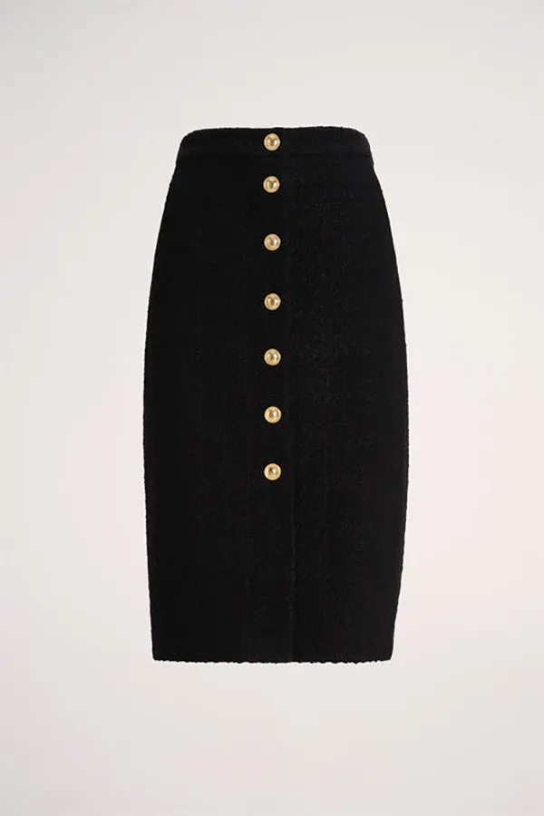 FETTUCCIA LS BUTTON BLACK WOVEN SKIRT