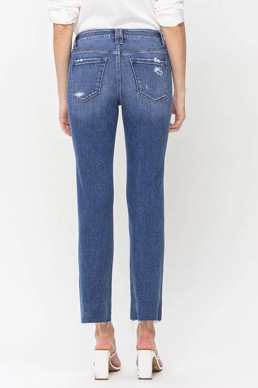 Flying Monkey High Rise Straight Jean With Raw Hem