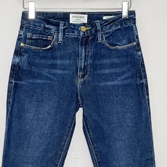 Frame Denim Le Crop Mini Boot Fringed Hem Dark Wash Jeans - Size 26