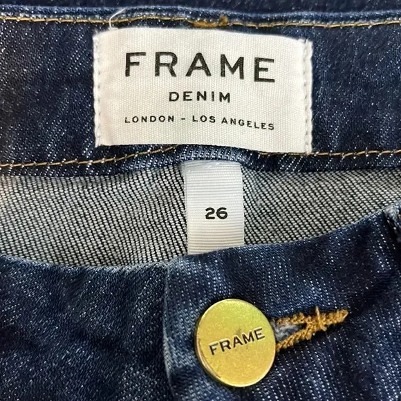 Frame Denim Le Crop Mini Boot Fringed Hem Dark Wash Jeans - Size 26