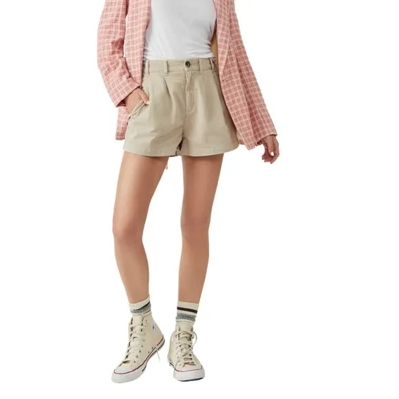 Free People Billie Chino Shorts Khaki Tan