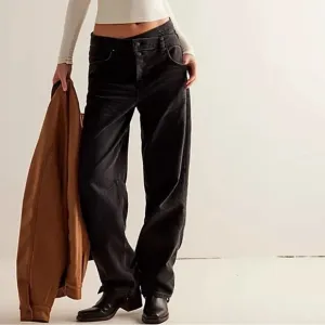 FREE PEOPLE Crossroads Mid-Rise Straight Baggy Jeans NEW Black 30