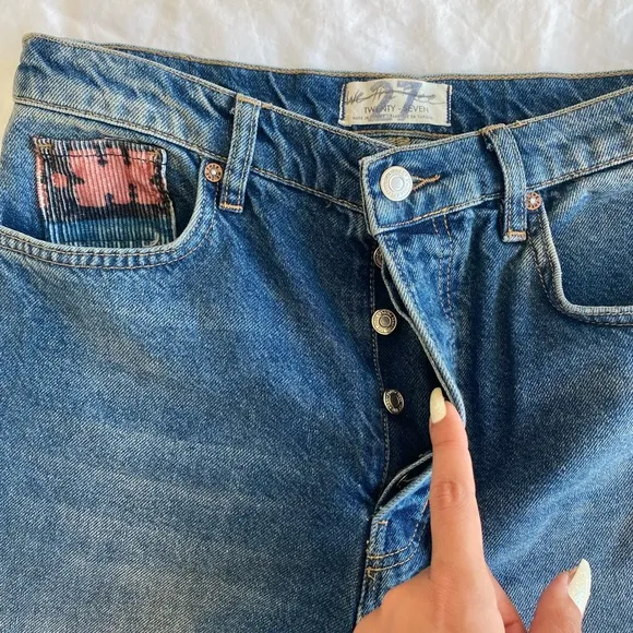 Free People Rocky Mountain Straight Leg Jeans In Alpine Blue Size 27