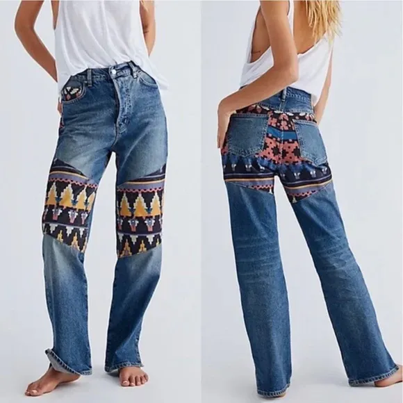 Free People Rocky Mountain Straight Leg Jeans In Alpine Blue Size 27
