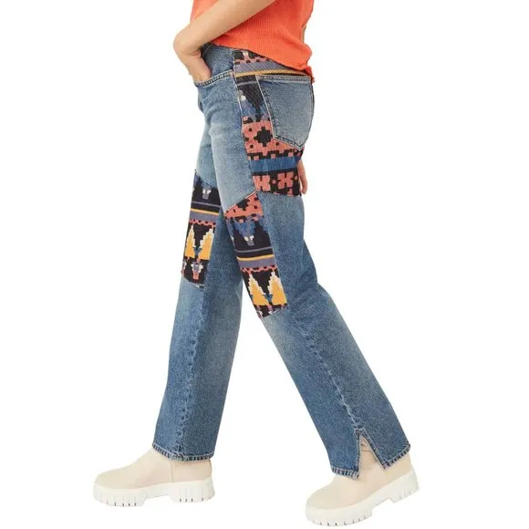 Free People Rocky Mountain Straight Leg Jeans In Alpine Blue Size 27