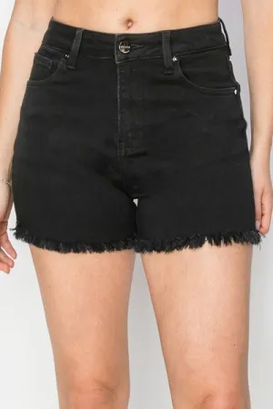 FULL SIZE HIGH WAIST RAW HEM DENIM SHORTS