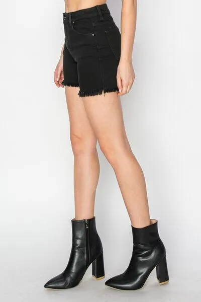 FULL SIZE HIGH WAIST RAW HEM DENIM SHORTS