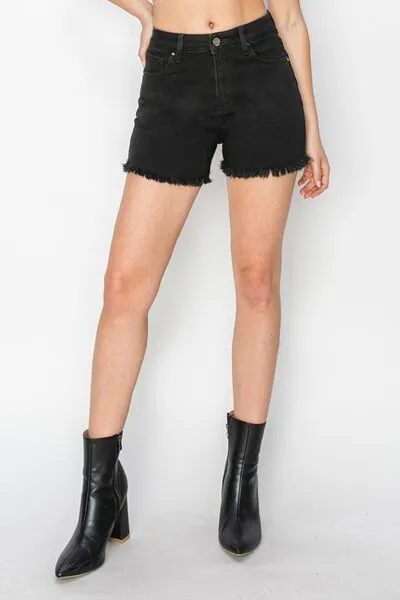 FULL SIZE HIGH WAIST RAW HEM DENIM SHORTS