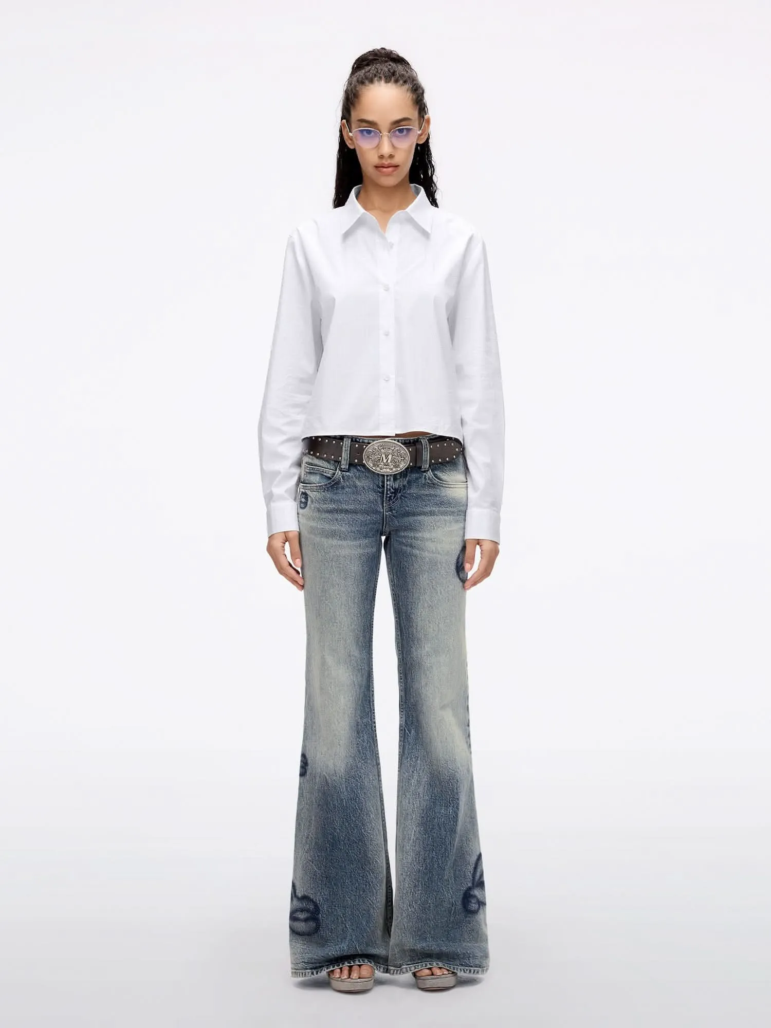 Full-Width Rhinestone Cropped Shirt