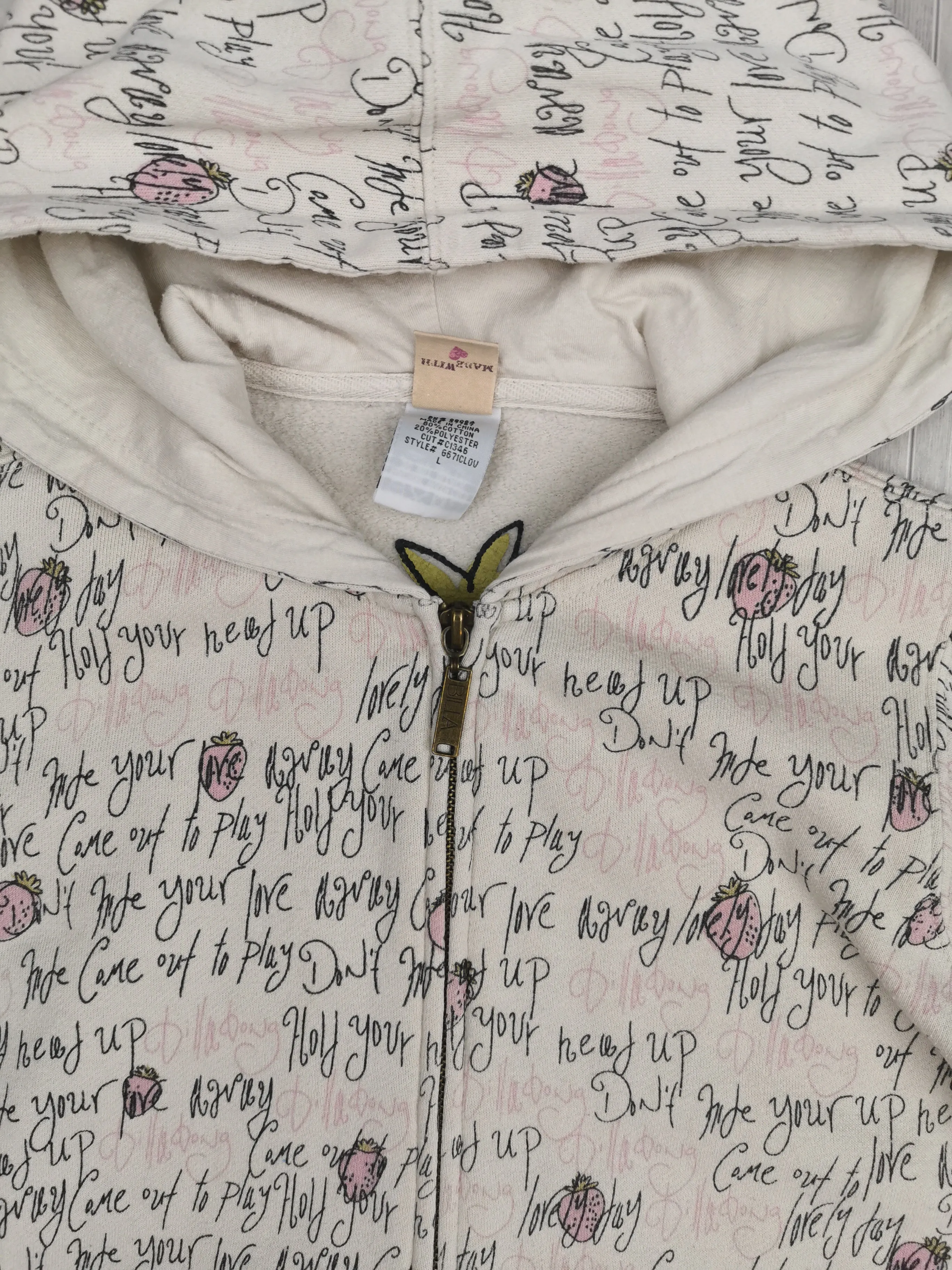 GIRL SIZE LARGE - BILLY GIRLS By Billabong, Graphic Zippered Hoodie GUC B29
