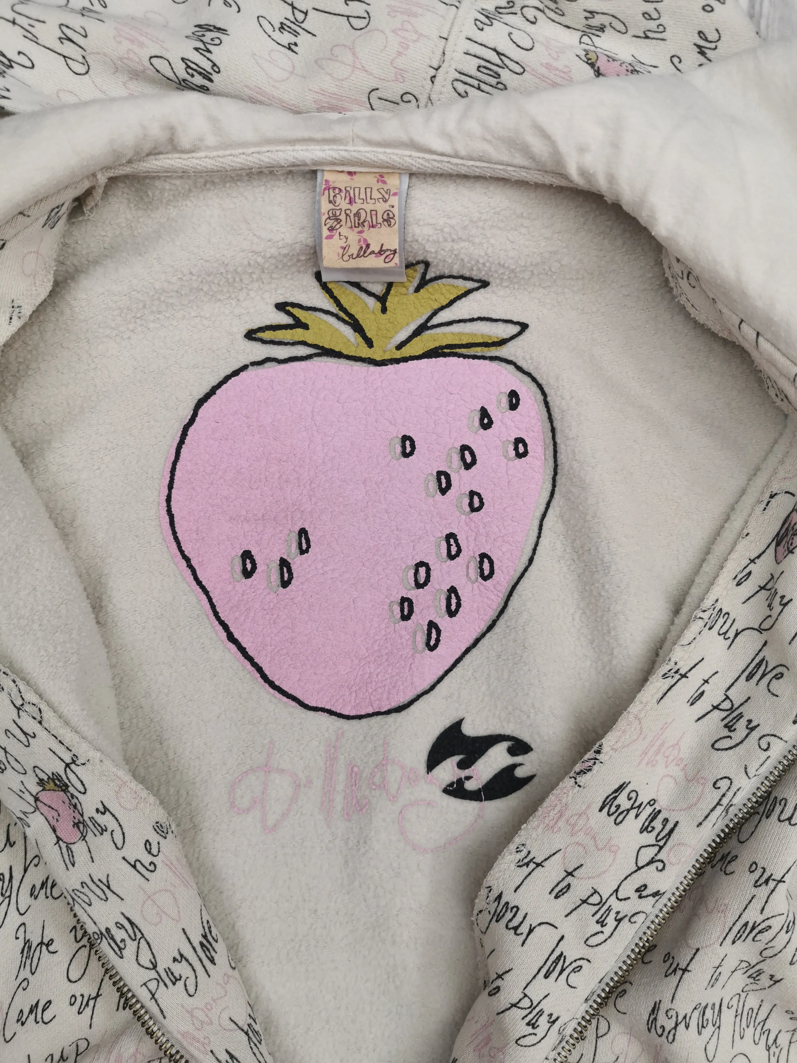 GIRL SIZE LARGE - BILLY GIRLS By Billabong, Graphic Zippered Hoodie GUC B29