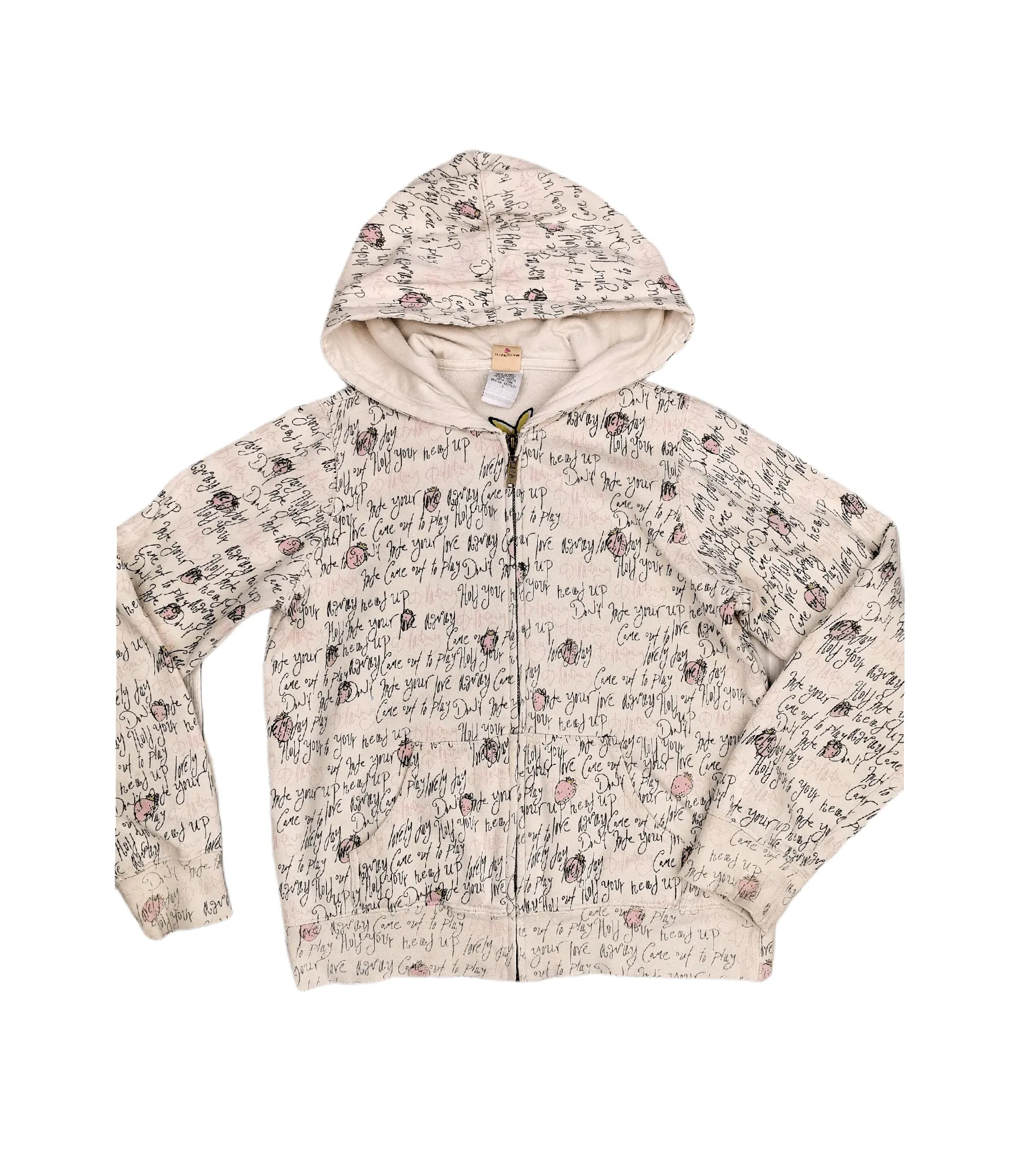 GIRL SIZE LARGE - BILLY GIRLS By Billabong, Graphic Zippered Hoodie GUC B29
