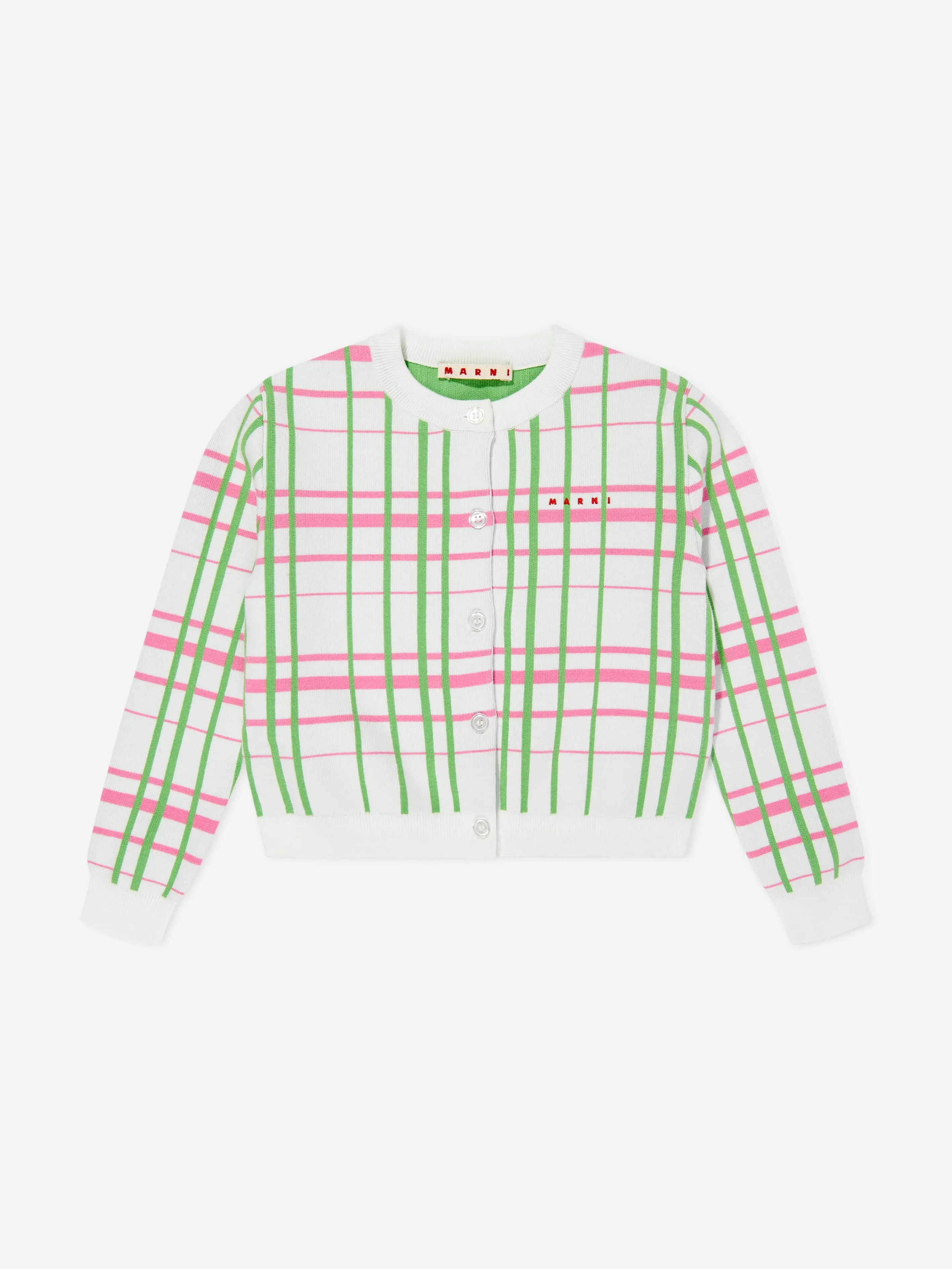 Girls Jacquard Check Knitted Cardigan in Multicolour