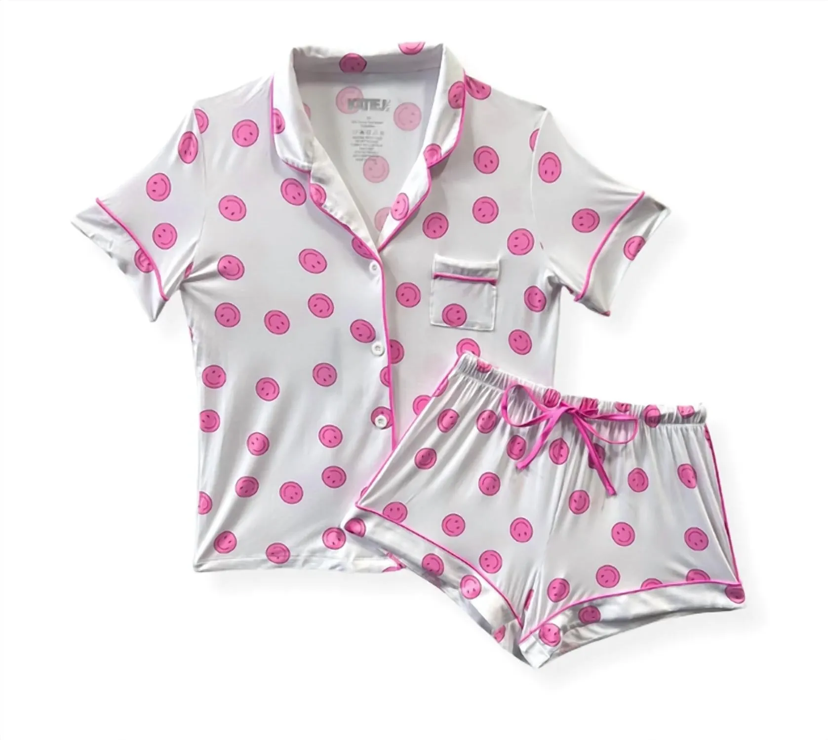 Girl's Lynn Pajama Shorts Set In Pink Smiley