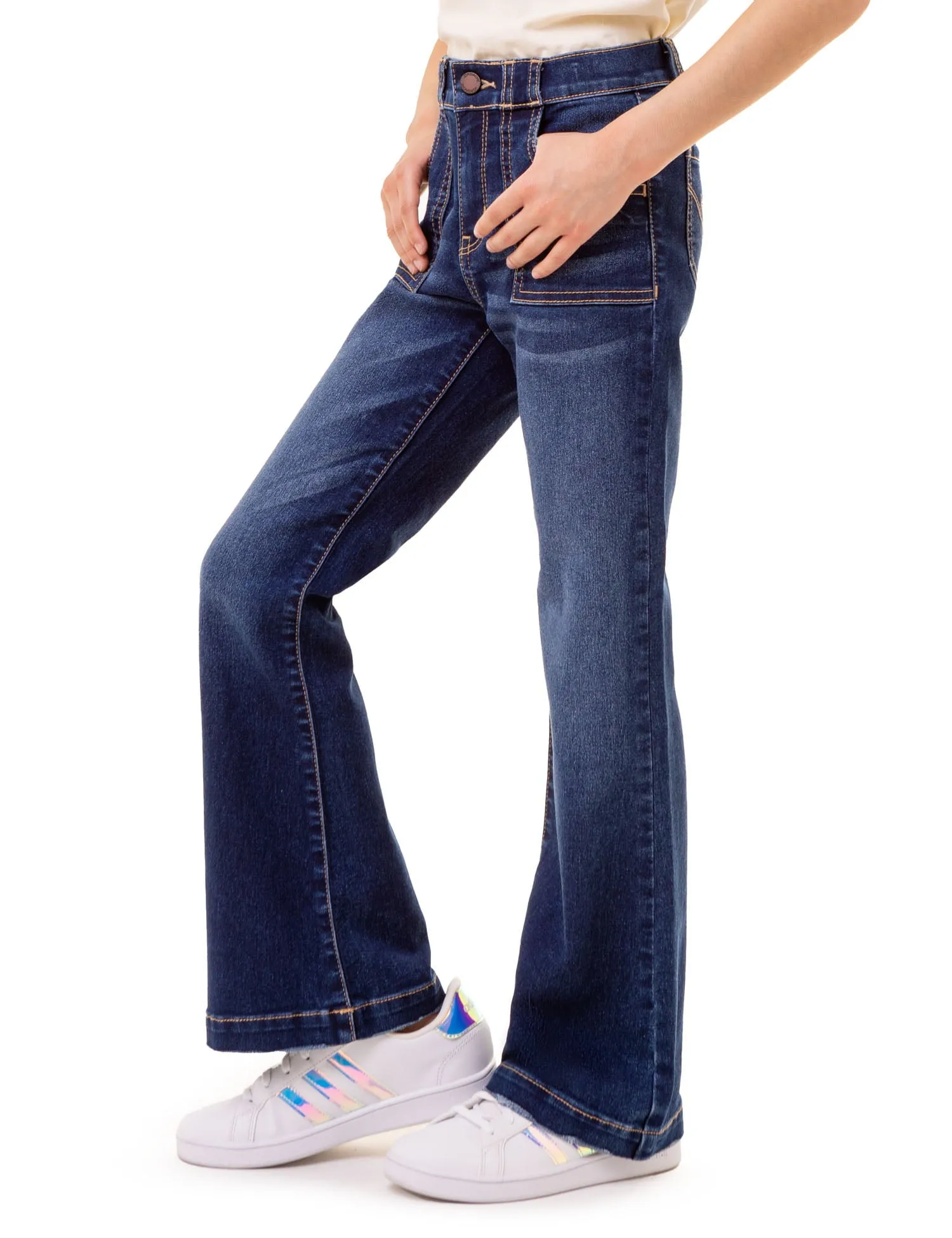 Girls Patch Pocket Flare Jeans