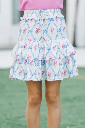 Girls: Take The Leap Blue Bow Print Cotton Skort