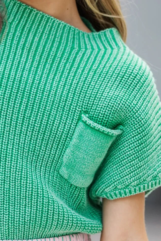 Girls: Think It Through Kelly Green Short Sleeve Sweater