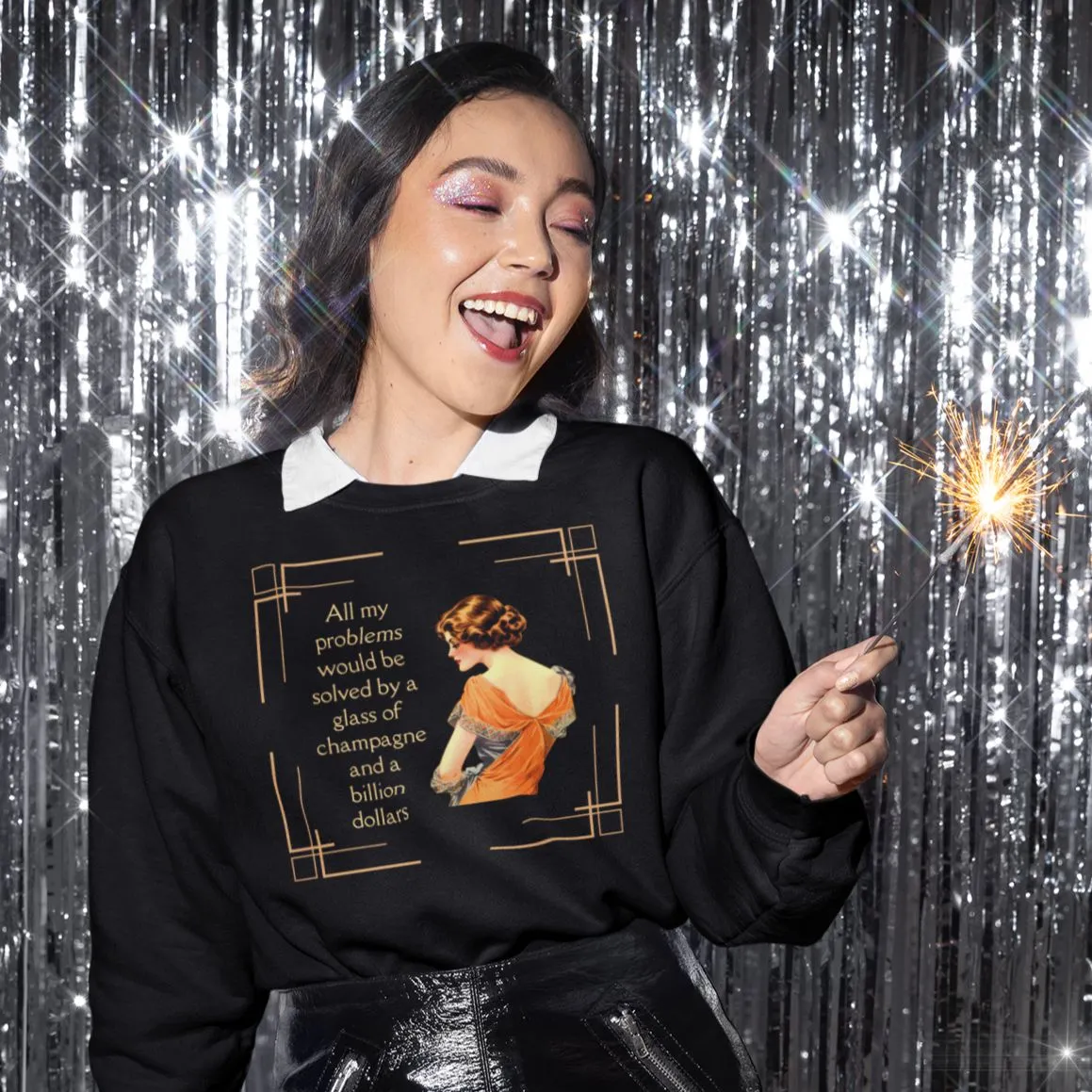 Glass of Champagne and a Billion Dollars Unisex Heavy Blend™ Crewneck Sweatshirt