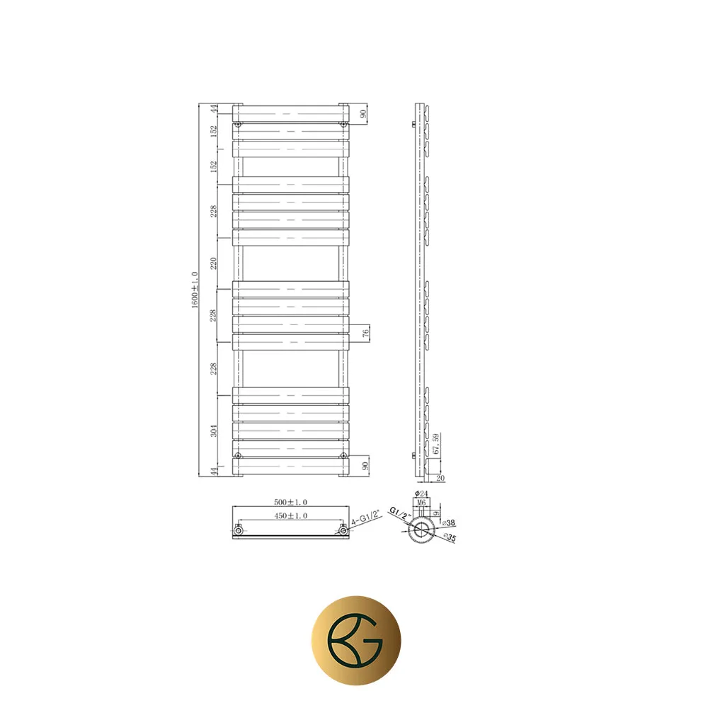 Gold Bathroom Radiator 1600mm x 500mm – Brushed Brass Finish