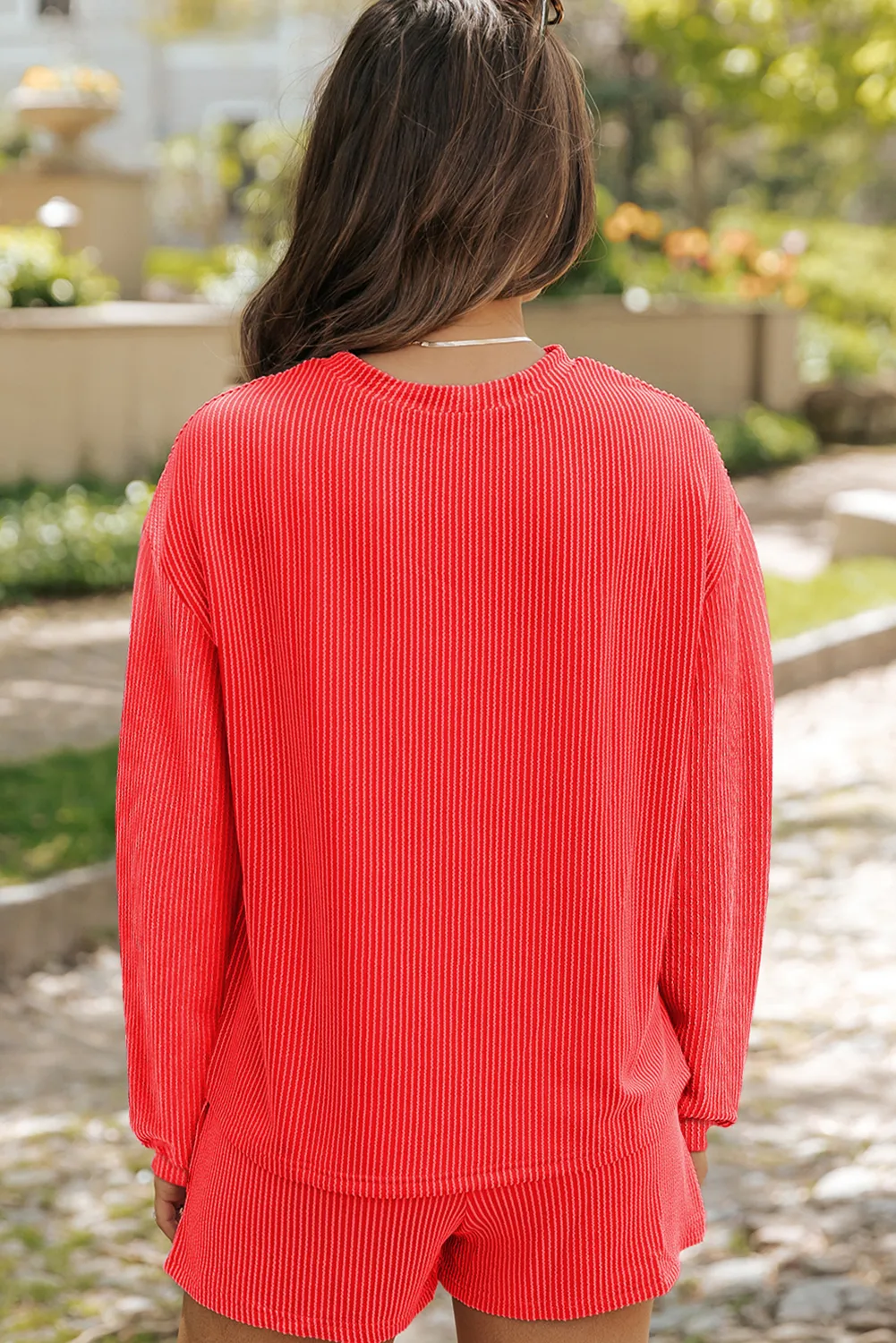 Gold Flame Heart Shape Graphic Corded Pullover and Shorts Outfit