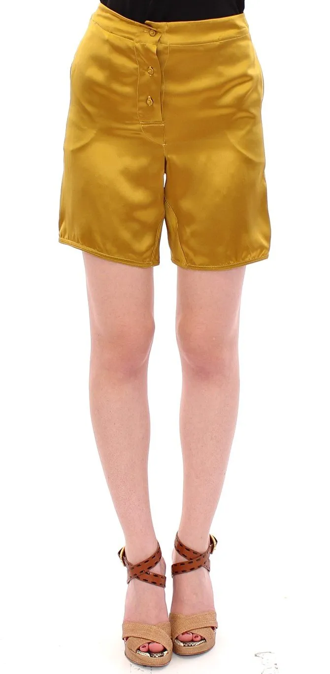 Gold Silk High Waist Stretch Shorts