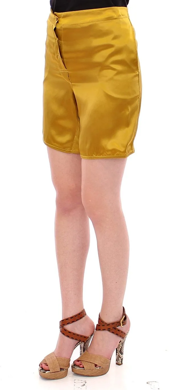 Gold Silk High Waist Stretch Shorts