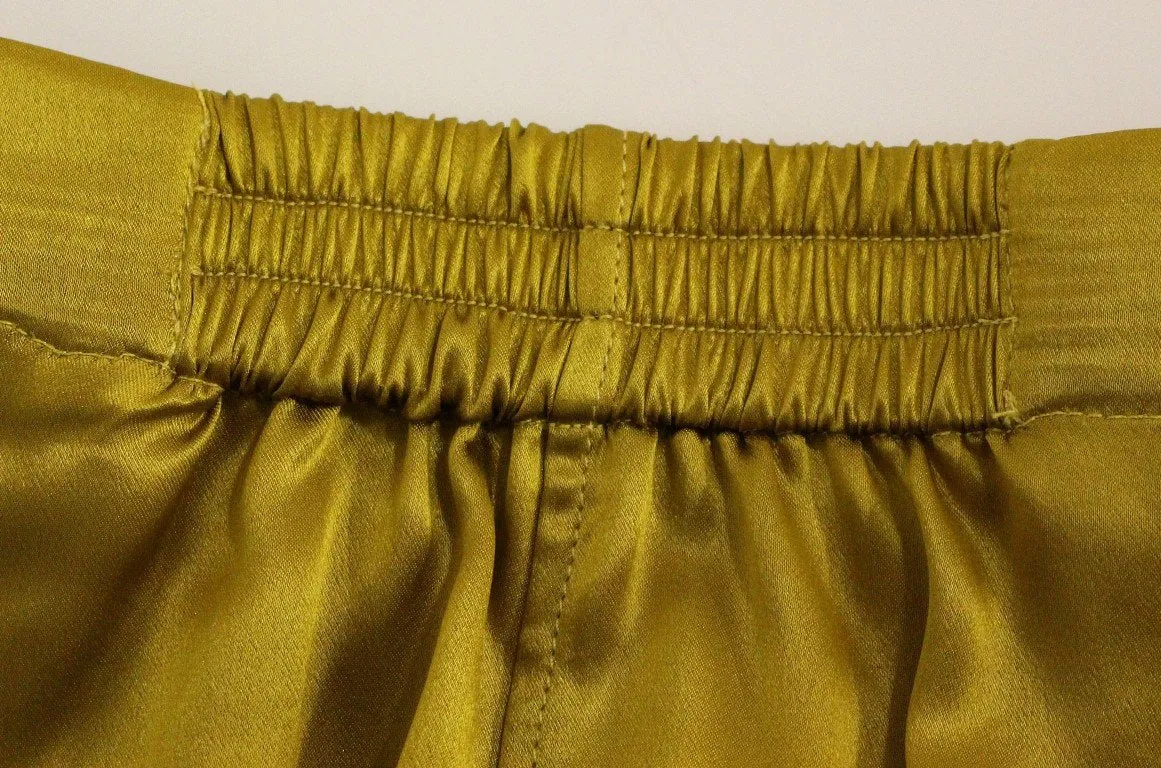 Gold Silk High Waist Stretch Shorts