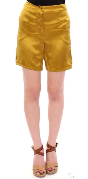Gold Silk High Waist Stretch Shorts
