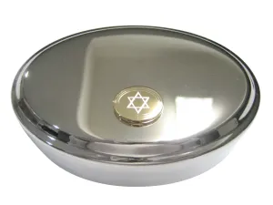 Gold Toned Etched Oval Religious Star of David Oval Trinket Jewelry Box