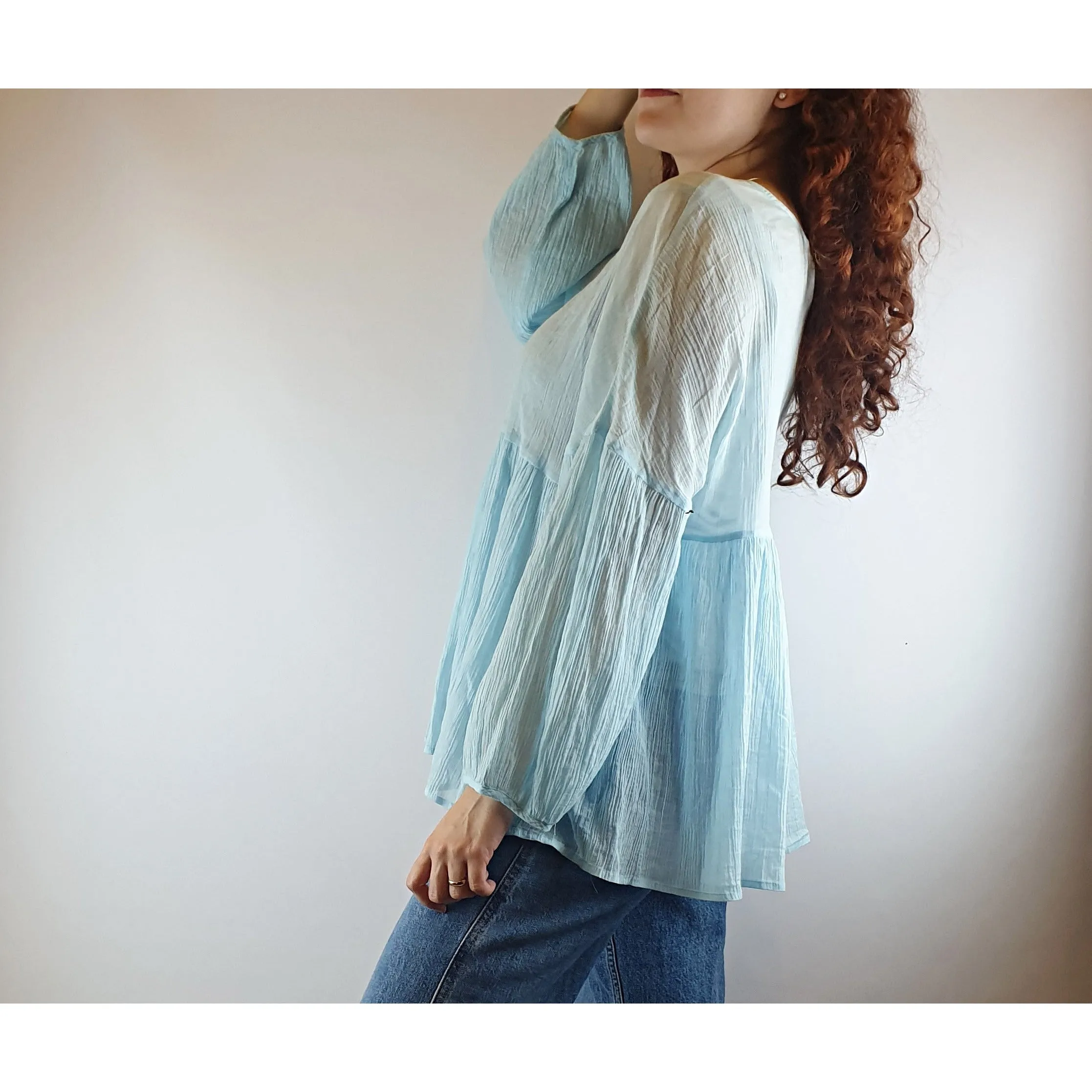 Gorman blue cotton oversize long sleeve top size 10