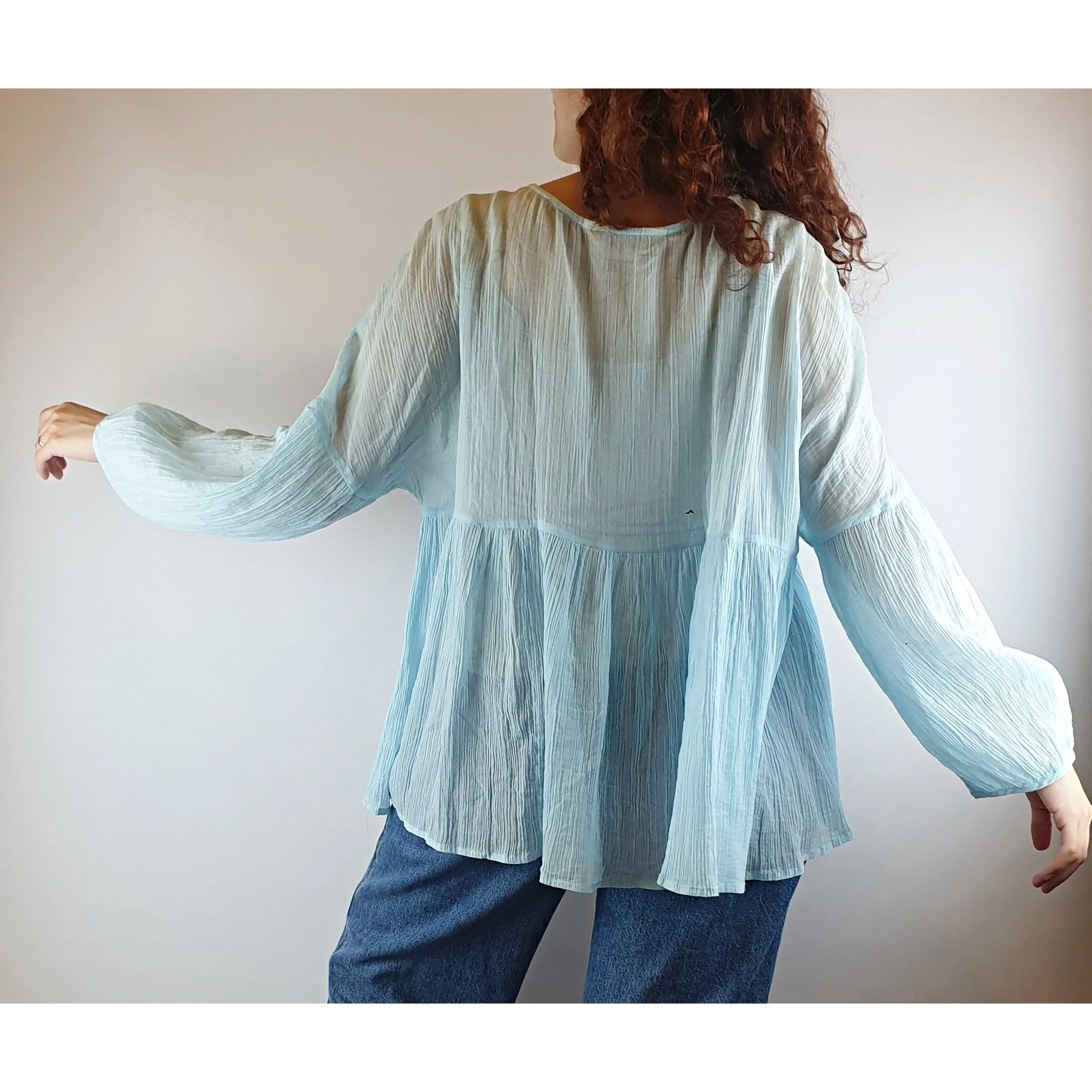 Gorman blue cotton oversize long sleeve top size 10