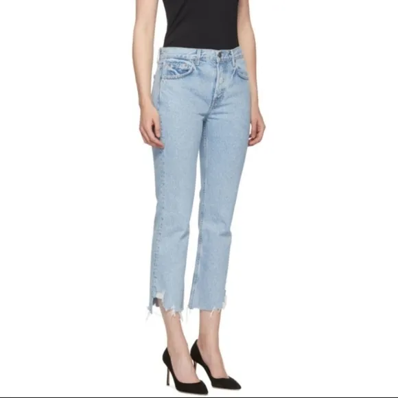 Grlfrnd Jeans Tatum High Rise Straight Step Fray Size 28