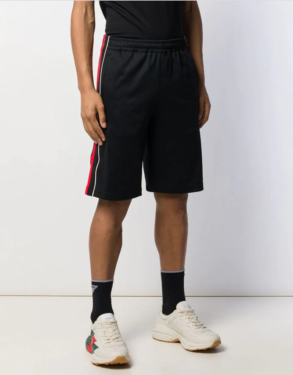 Gucci Side Stripe Track Shorts with Lyre in Black