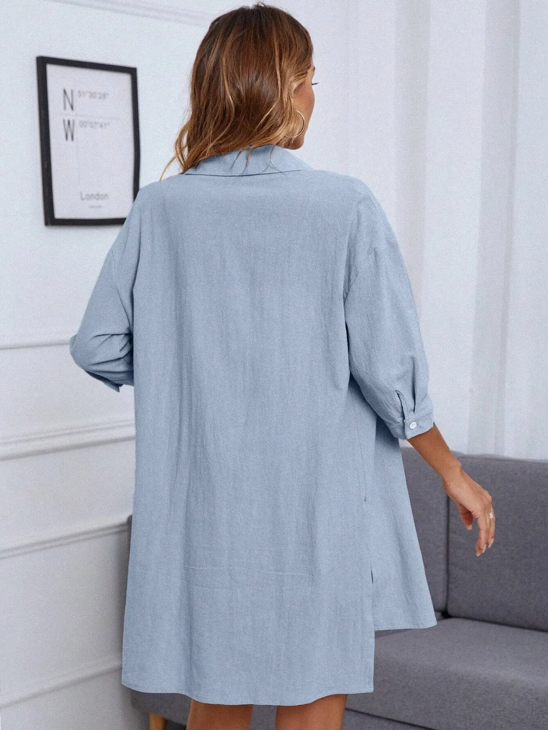 Hazel Blues® |  Dropped Shoulder Button Up Shirt and Shorts Set