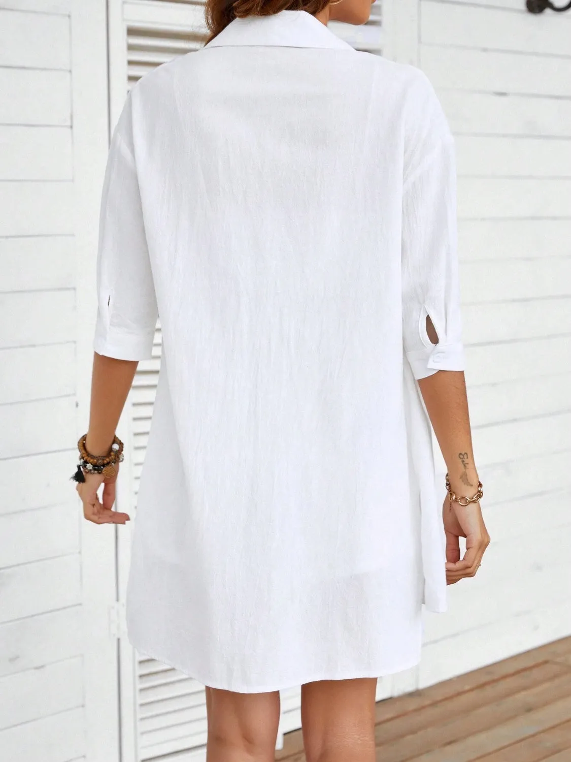Hazel Blues® |  Dropped Shoulder Button Up Shirt and Shorts Set