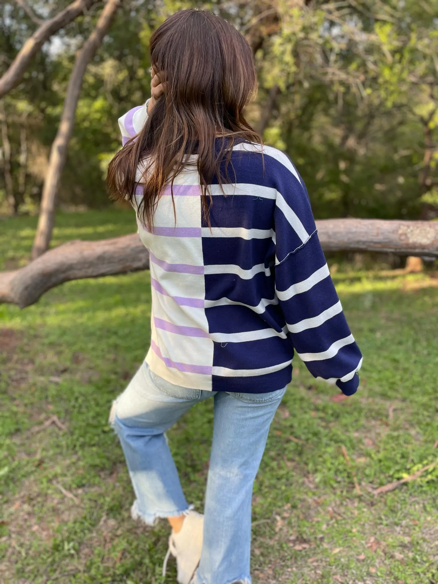 Hazel Blues® |  PREORDER: Exceptional Thought Striped Patchwork Sweater in Three Colors