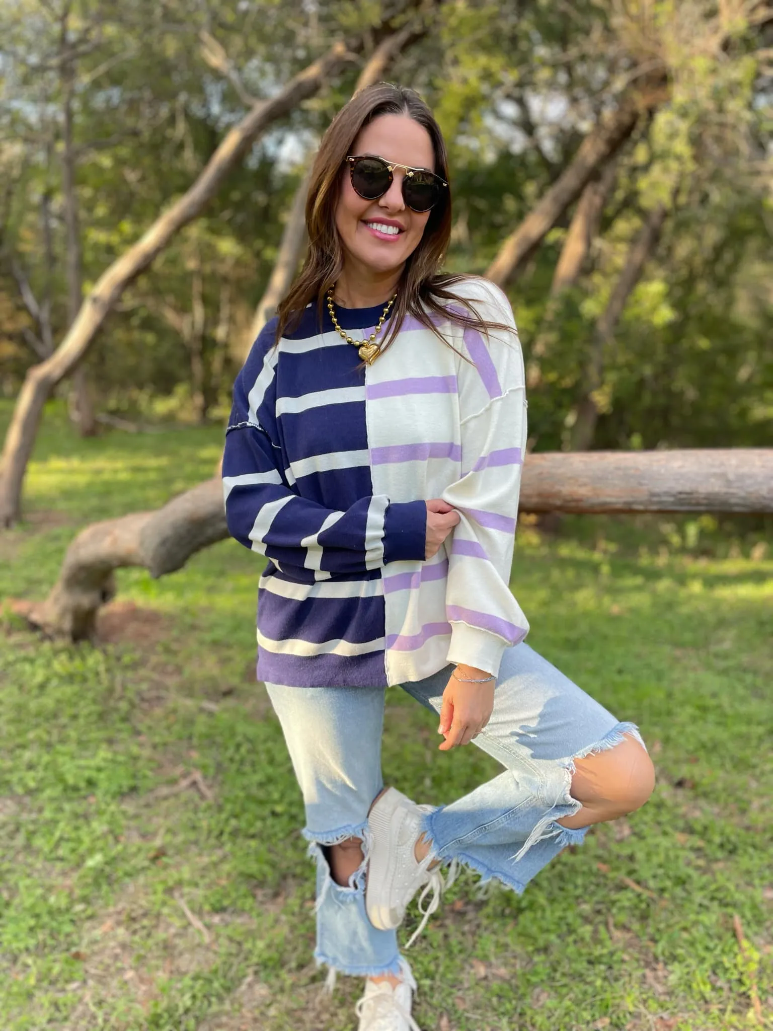 Hazel Blues® |  PREORDER: Exceptional Thought Striped Patchwork Sweater in Three Colors