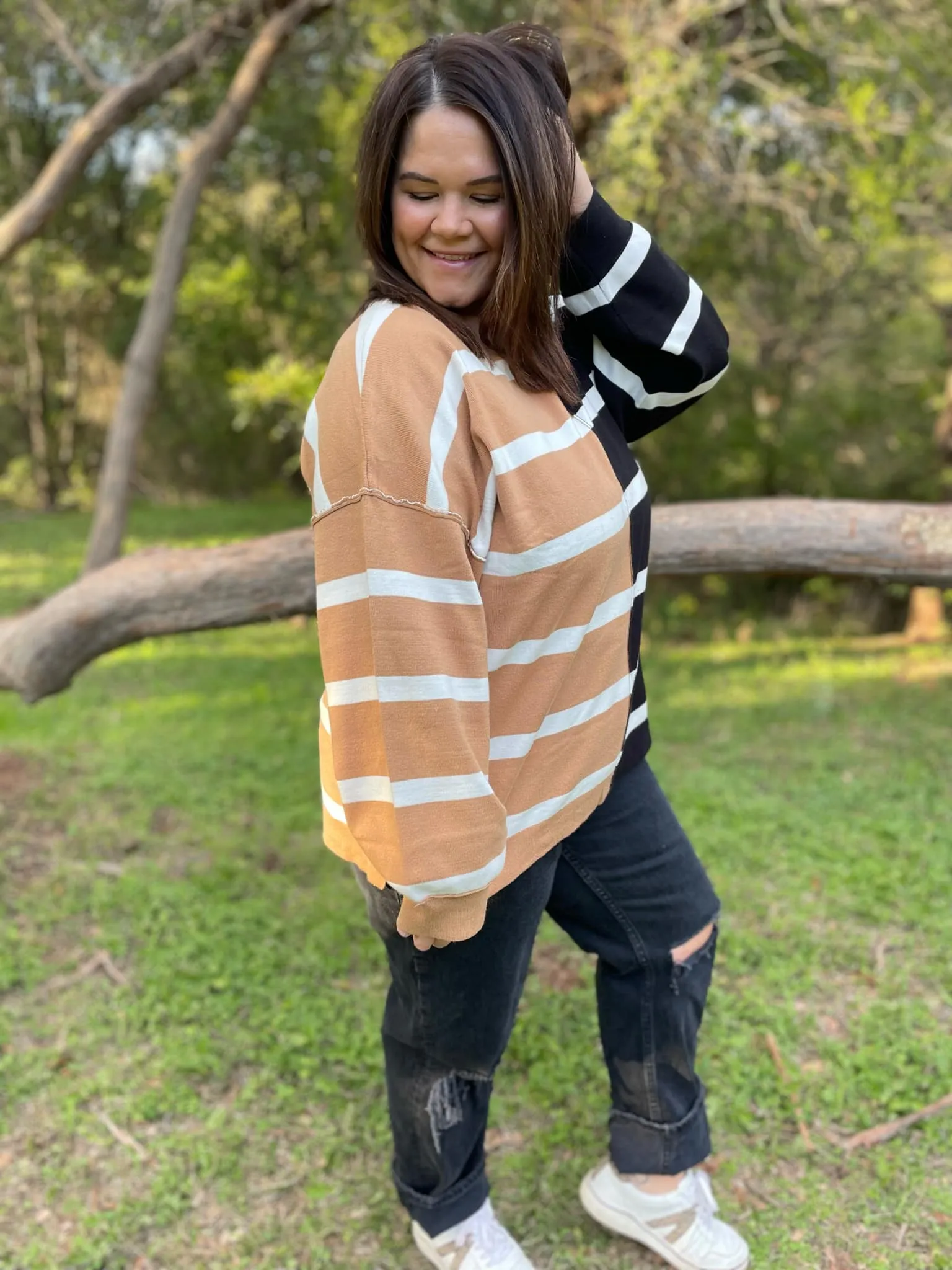 Hazel Blues® |  PREORDER: Exceptional Thought Striped Patchwork Sweater in Three Colors