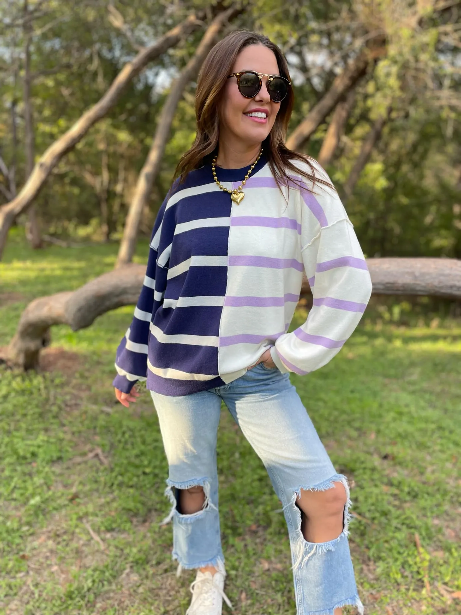 Hazel Blues® |  PREORDER: Exceptional Thought Striped Patchwork Sweater in Three Colors