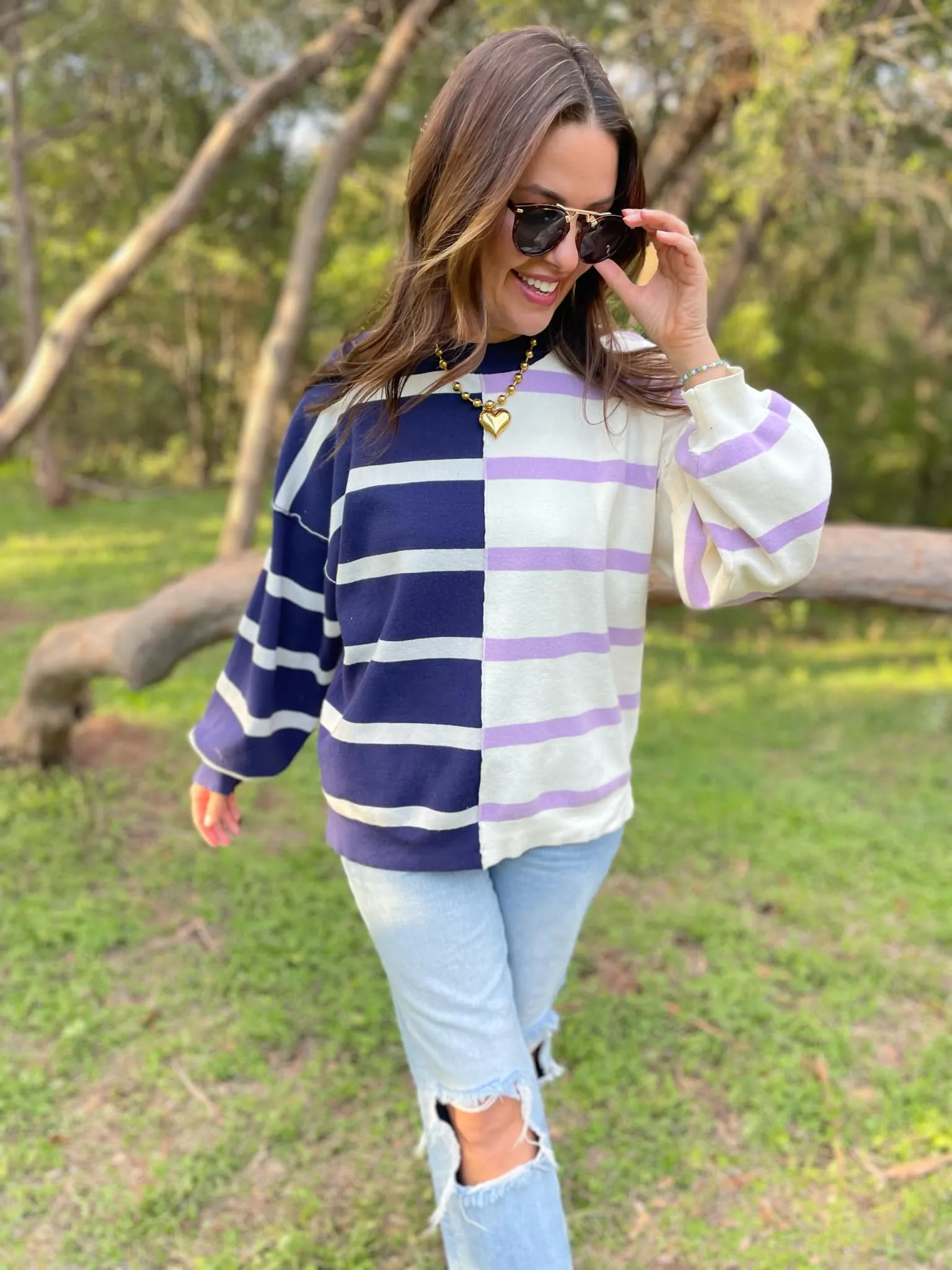 Hazel Blues® |  PREORDER: Exceptional Thought Striped Patchwork Sweater in Three Colors