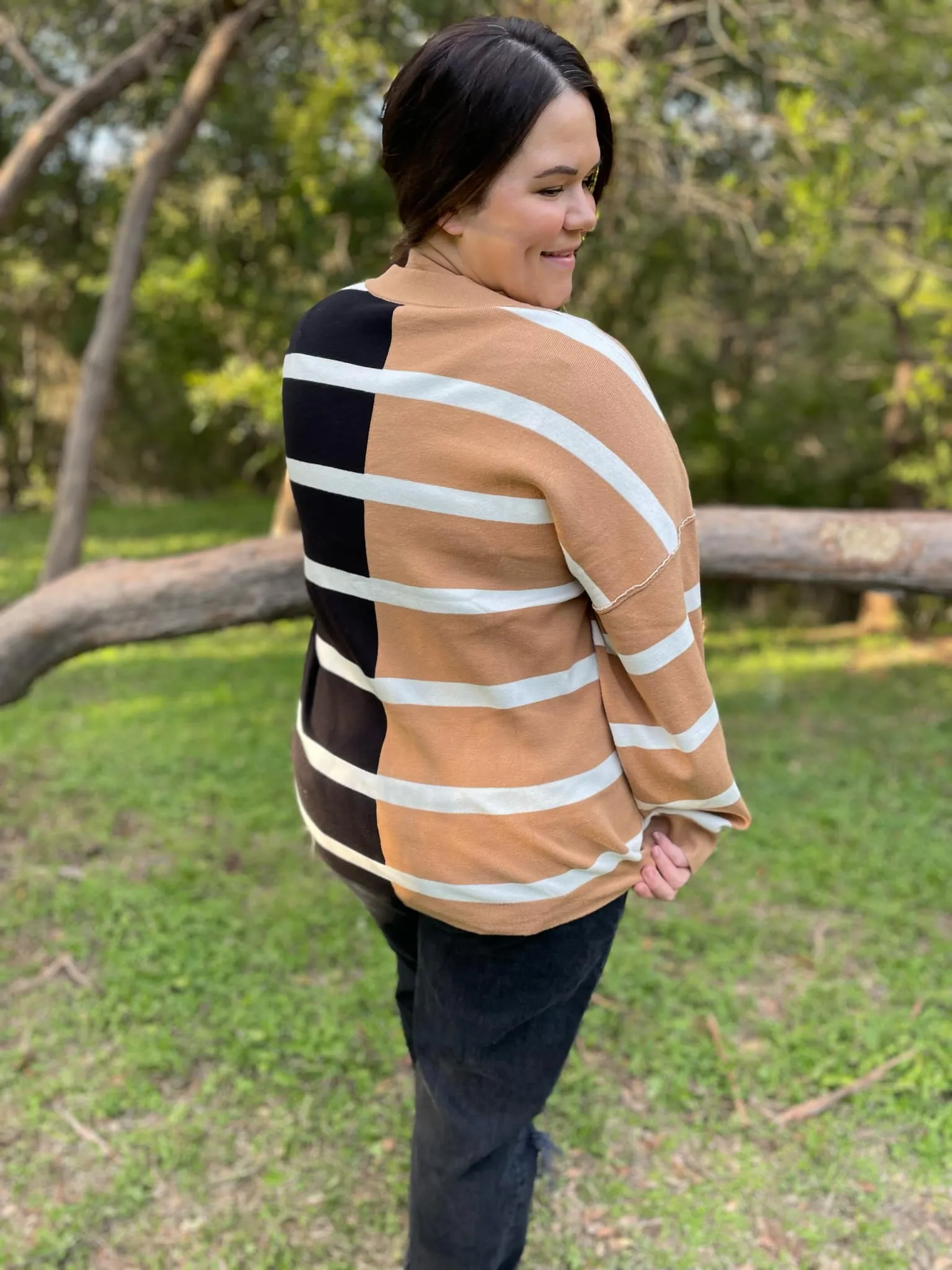 Hazel Blues® |  PREORDER: Exceptional Thought Striped Patchwork Sweater in Three Colors