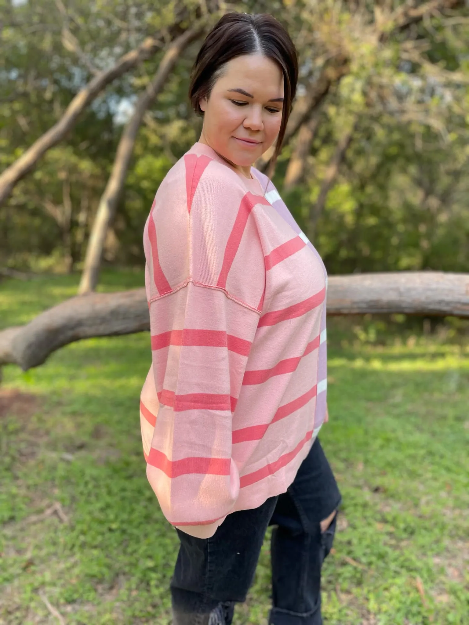 Hazel Blues® |  PREORDER: Exceptional Thought Striped Patchwork Sweater in Three Colors