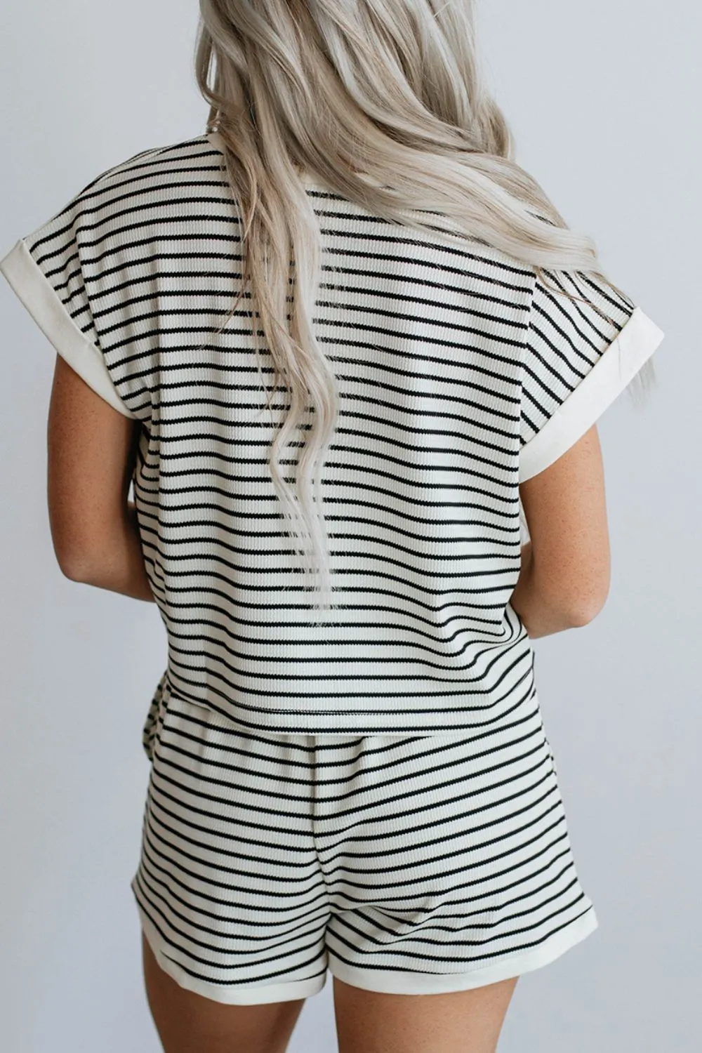 Hazel Blues® |  Striped Round Neck Top and Shorts Set