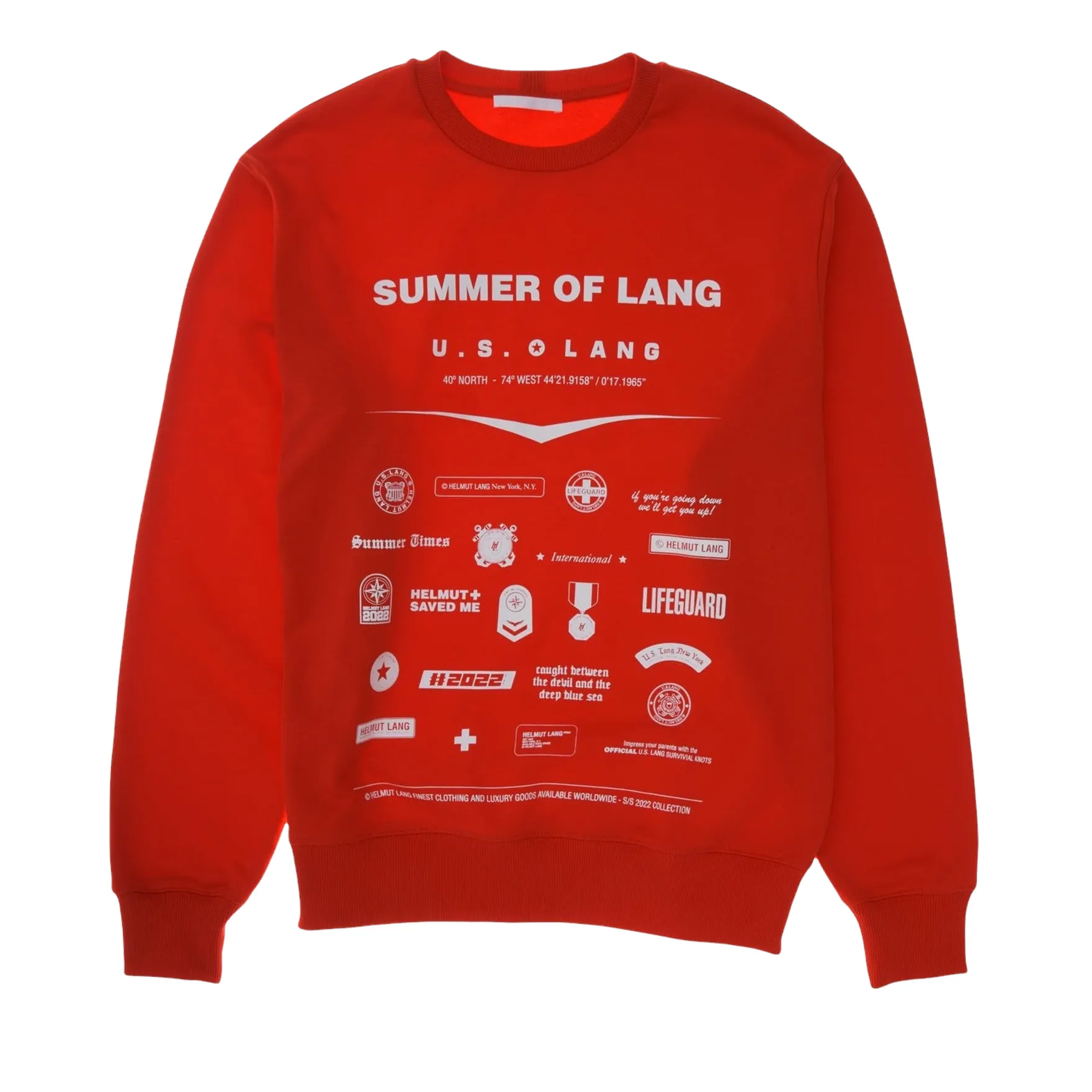 HELUT LANG BADGE CREWNECK FIERY RED