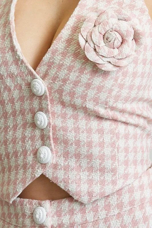 HOUNDSTOOTH TWEED VEST SHORT SET
